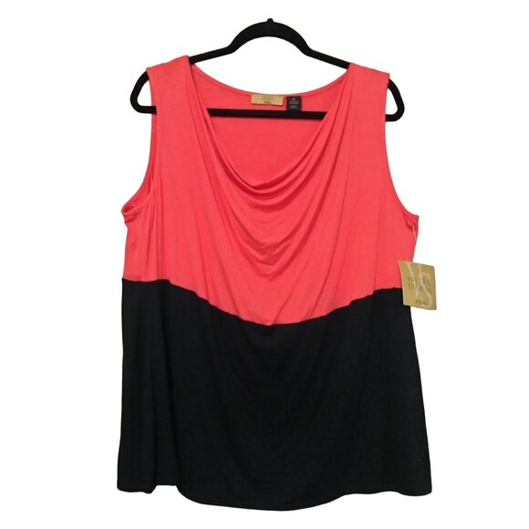 Valerie Stevens Woman Sleeveless Coral & Black Colorblock Draped Top Size 2X - Picture 2 of 5